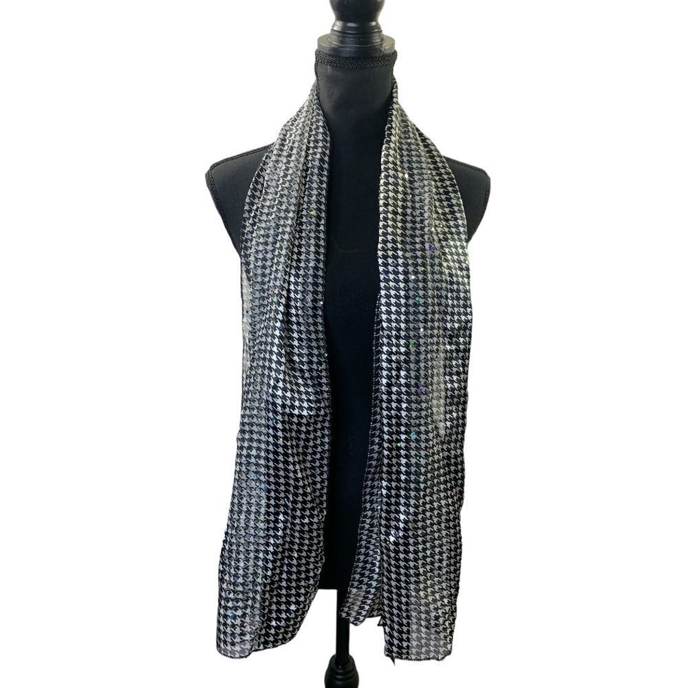 Dressbarn Women’s Shiny Black & White Scarf - Picture 1 of 6